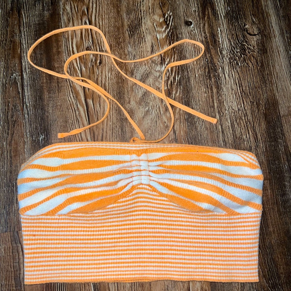 Kendall and Kylie yellow striped halter crop top. Size M.